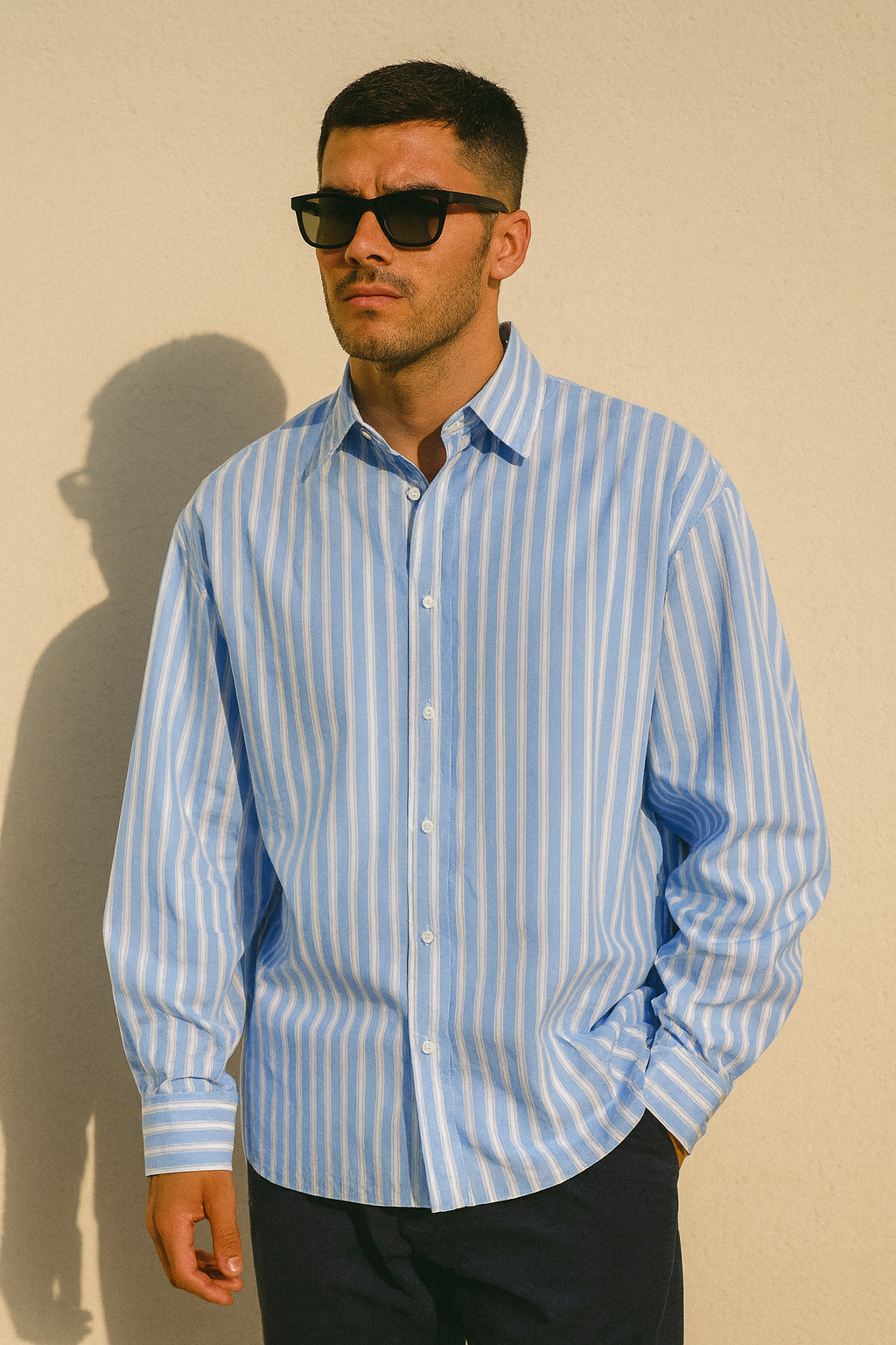 Oversized Hemd – Hellblau-Weiß gestreift