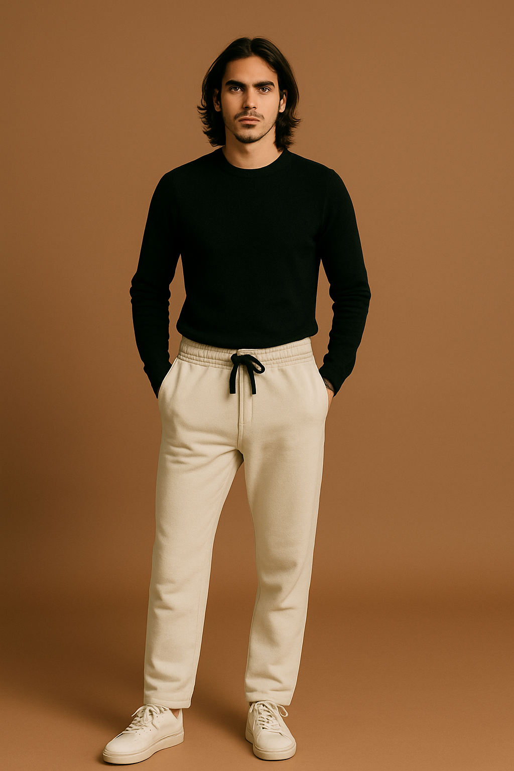 Gentix Sweatpants – Beige mit schwarzem Kordelzug