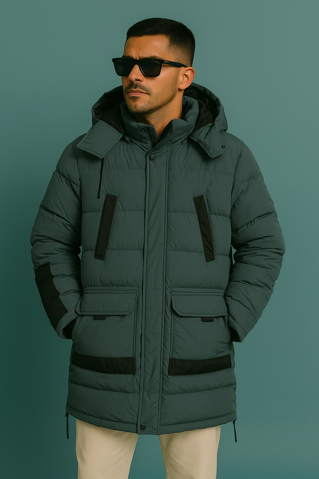 Winterparka – Grau mit schwarzen Kontrastelementen